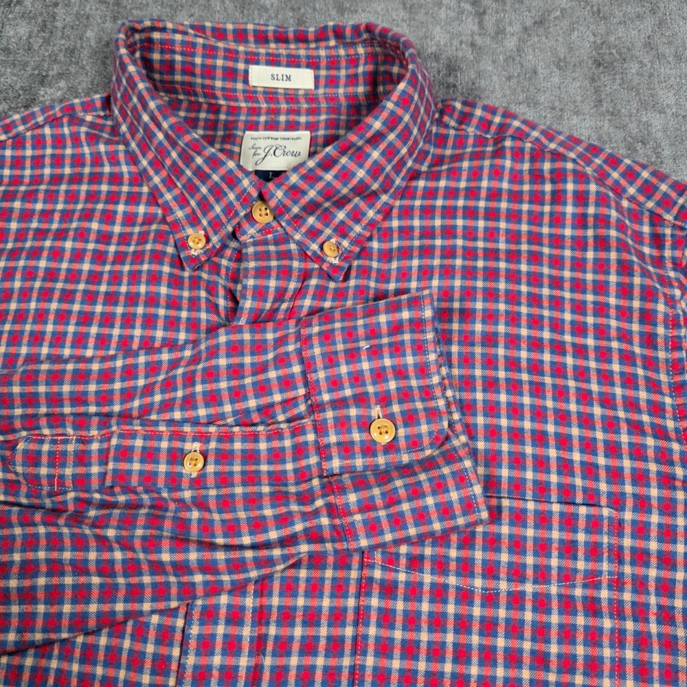 J.Crew Slim Fit Lightweight Plaid Flannel Button Down Shirt Mens Large Red L